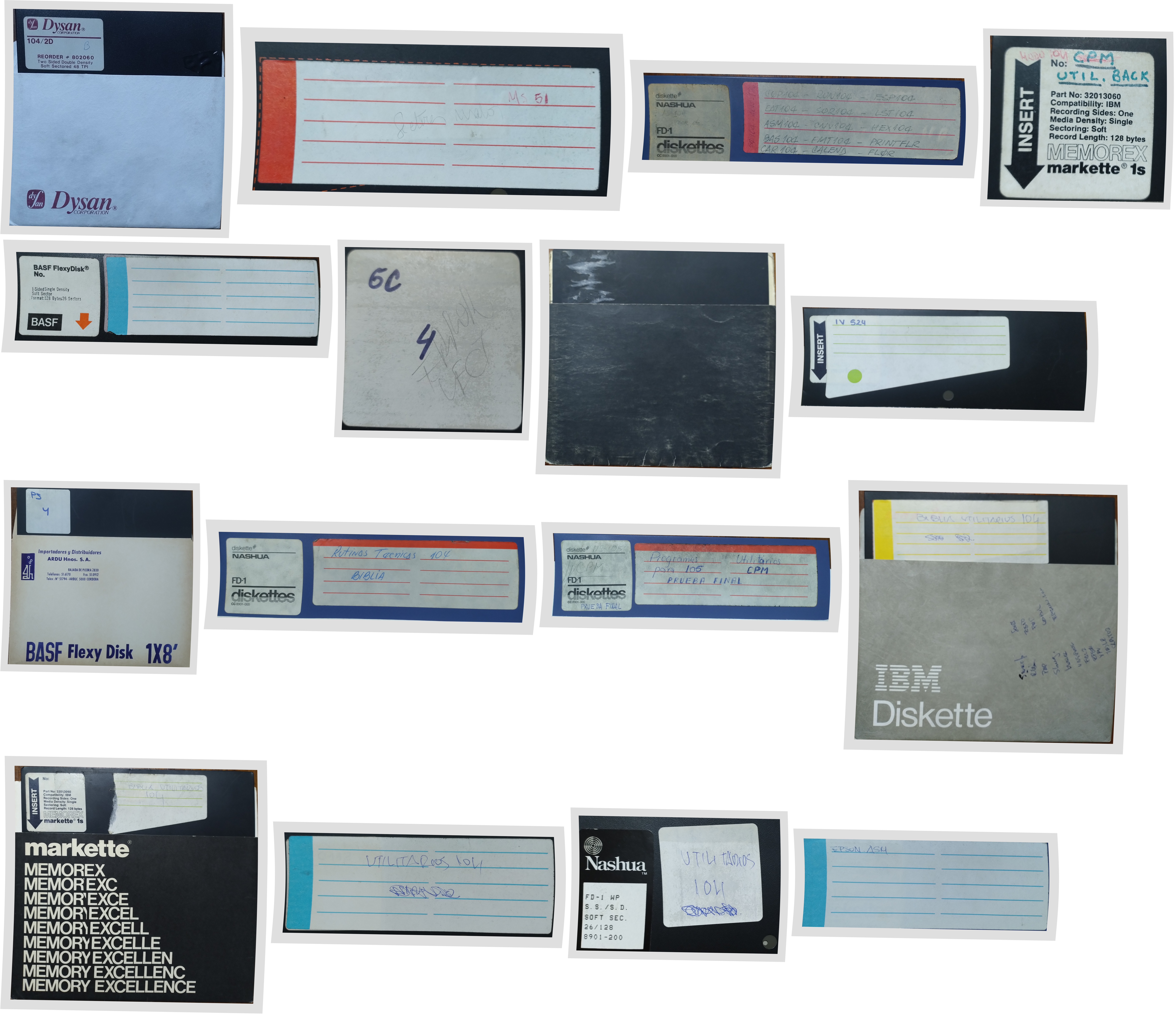 16 etiquetas de 15 diskettes 8 y uno de 5.25